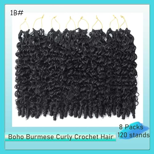 Burmese Curly Crochet Hair 12 Inch - 8 Pack Pre-Looped Extensions