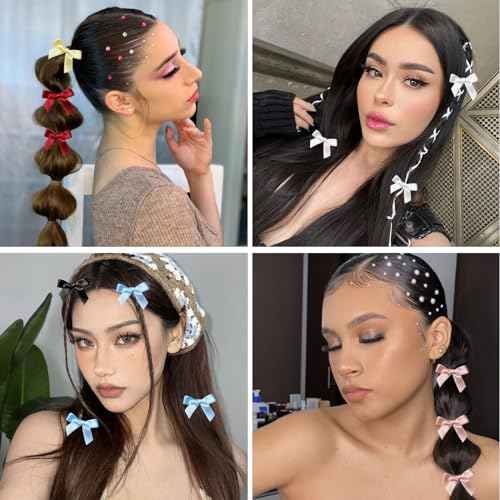 YONOY 60Pcs Mini Cute Bow Hair Clips for Women Girls,Small Hair Clips Solid Color Hair Ribbon Alligator Clips Barrettes Pins Metal Y2kHair Accessories