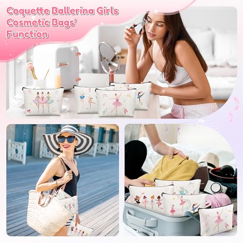 Y1tvei Ballerina Canvas Makeup Bags - Cute Ballet Dancing Girls Watercolor Cosmetic Bag Gift for Ballet Lover Small Portable Travel Toiletry Zipper Canvas Pouch for Holiday Birthday Dance Stuff, 12Pcs