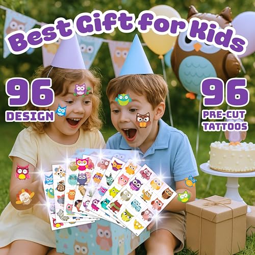 96-Piece Owl Temporary Tattoos for Kids – Party Favors