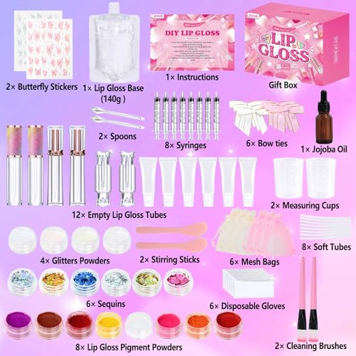 Jcoos Lip Gloss Set for Teens - DIY Lip Gloss Making Kit, Moisturizing Shine Beginner Fun