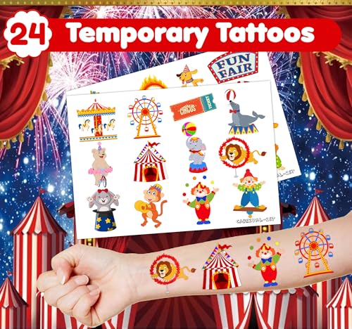 36 Pcs Carnival Party Favors - Temporary Tattoos & Stamps Bundle