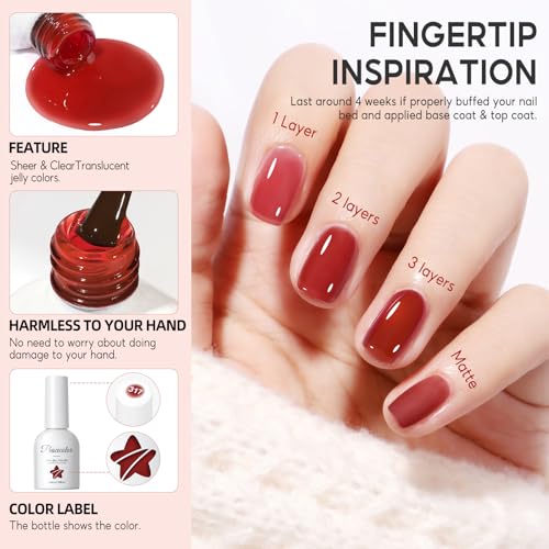 PEACECOLOR Jelly Gel Nail Polish Set - 6 Fall Colors, 10ml