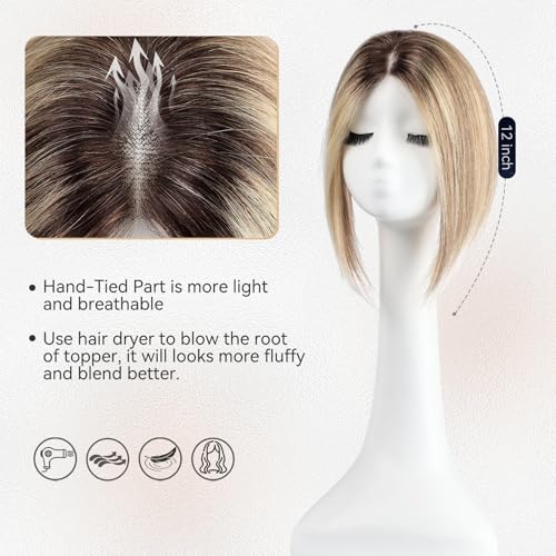 Starluck Hair Topper for Women - 100% Remy Human Hair, 12" Ash Blonde