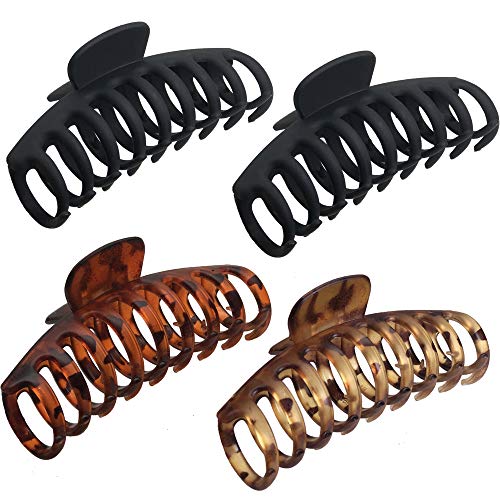 Large Hair Claw Clips 4-Pack | Strong Hold Leopard Print Barrettes