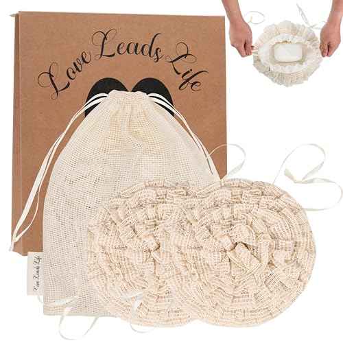 Bamboo Washcloth & Ramie Loofah ? Dual?Sided Body Scrubber for Bath & Shower ? Patent Pending - Gentle Exfoliation, Sensitive Skin Spa Tool ? Large Loofah with Bar Soap Pouch, Cotton Wash Bag, 2 Pack
