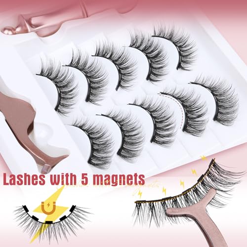 Magnetic Eyelashes Cat Eye No Glue 5 Pairs with Eyeliner