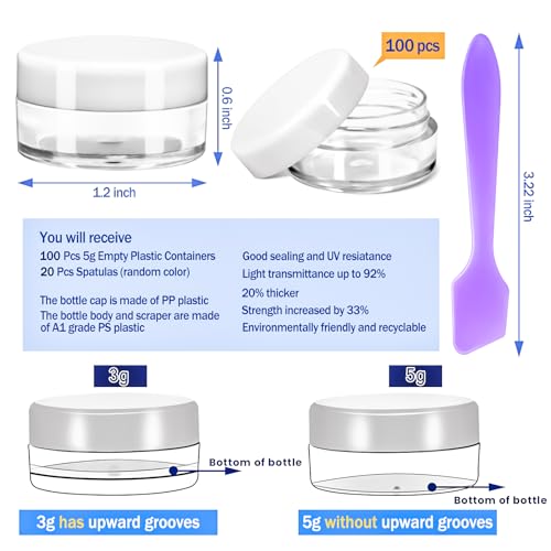 100-Pack 5g Clear Plastic Jars with Lids for Cosmetics & Samples