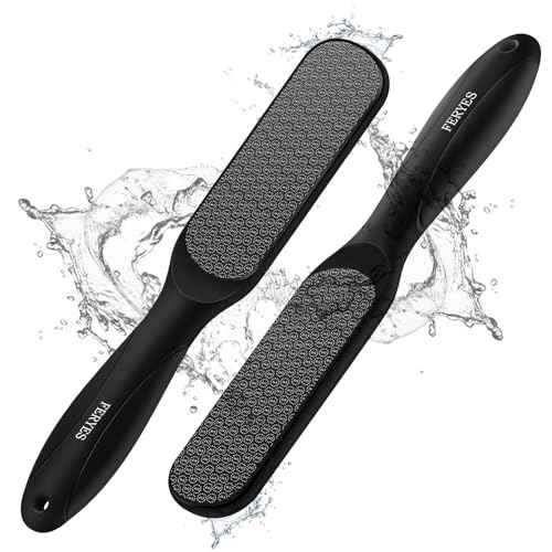 FERYES Dual-Sided Glass Foot File ? Long Handle Foot Scrubber for Dead Skin, Cracked Heel Repair, Pedicure Tools for Callus Removal, Glass Pumice Stone Foot Scraper - Black