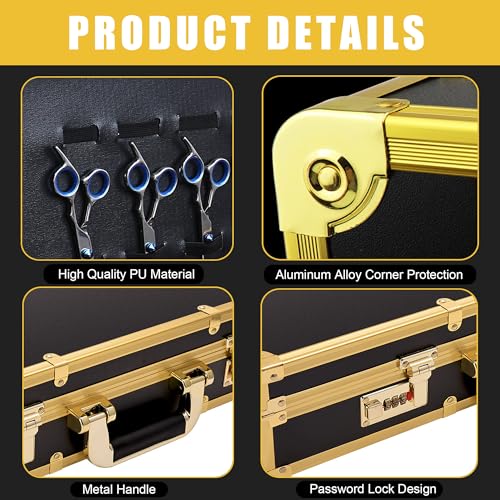 Gold Barber Case with Code Lock & Shoulder Strap