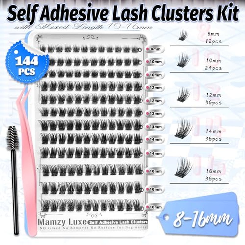 Self-Adhesive Eyelash Clusters 144PCS - 8-16MM Wispy Lashes