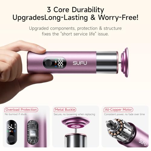 SUFU SUFU 2 in 1 Electric Foot Callus, USB Rechargeable Electric Foot File Grinder with Digital Display, Cordless Aluminum Pedicure Tools for Feet,Nail Care,Dead Skin (Pink)