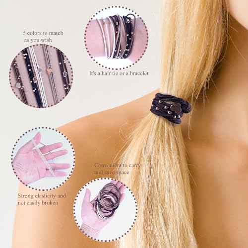 20 PCS Boho Hair Ties, Women's Hair Tie Bracelets in 5 Neutral Colors, Ponytail Holders for Thick or Thin Hair, Cute No-Damage Elastics (20PG6)