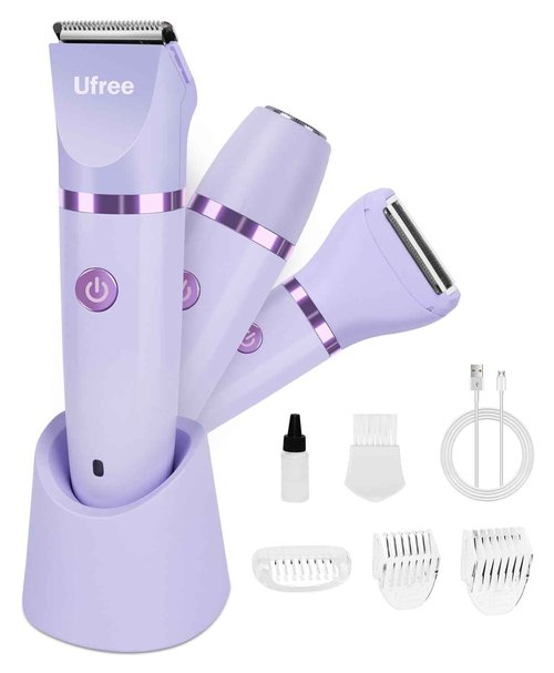 Ufree Bikini Trimmer Electric Razors for Women, Rechargeable Pubic Body Hair Trimmer Electric Shaver for Legs Body Hair, Bikini Shaver IPX7 Waterproof, Gifts for Women, Purple