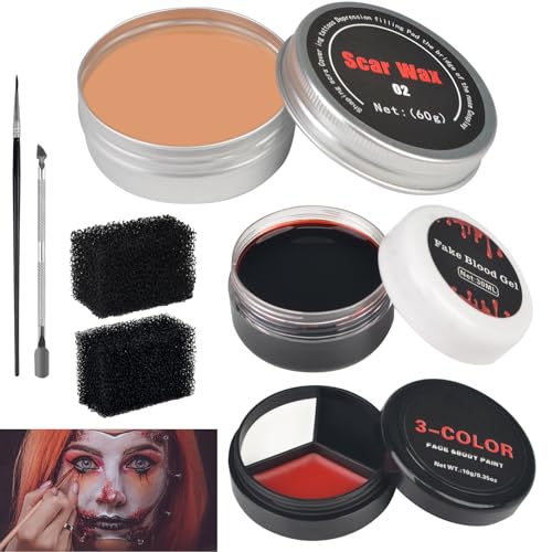 Halloween SFX Makeup Kit with Scar Wax, Fake Blood & Tools
