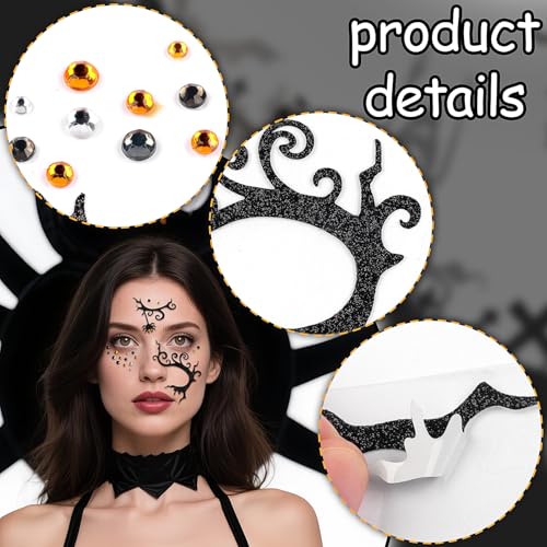 Halloween Face Gems Stickers - Spider & Clown Rhinestone Tattoos (2 Pack)