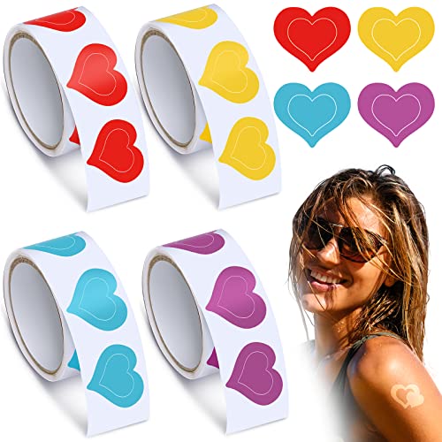Fainne 400 Pieces Tanning Bed Stickers for Body Heart Labels Perforated Self Adhesive Small Sun Stickers for Tanning, 100 Pieces Per Roll, 1.2 x 0.8 Inches(Heart Pattern)