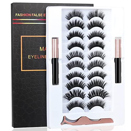 Magnetic Eyelashes Kit with Eyeliner - 10 Pairs, No Glue