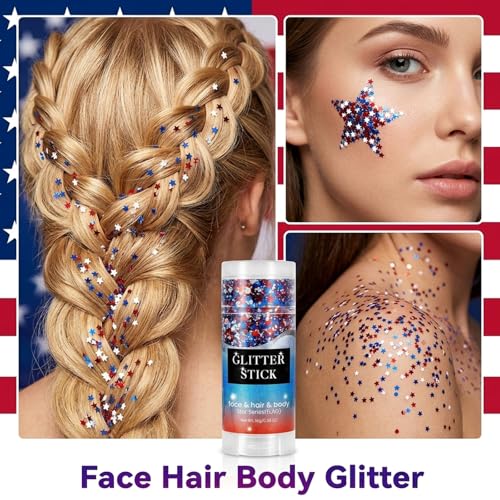 Patriotic Glitter Tattoos - 2PCS 4th of July Face & Body