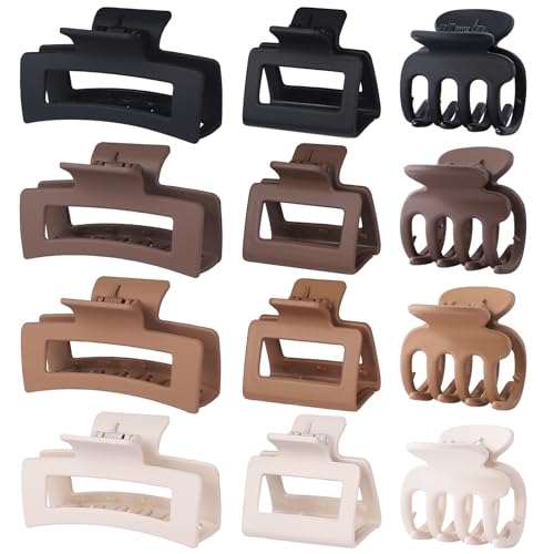 Hair Claw Clips Set - 12 Pack, 3 Styles for All Hair Types