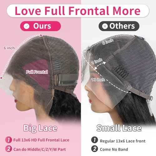 28 Inch 13x6 Lace Front Wigs Human Hair Water Wave 200 Density 13x6 HD Full Lace Frontal Wigs Pre Plucked Wet and Wavy Glueless Deep Curly Human Hair Wigs for Women Natural Black