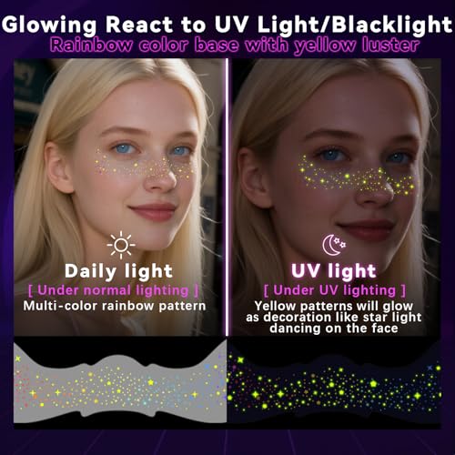 Glow UV Freckle Tattoos - 6pc Rainbow Star Temporary Patches