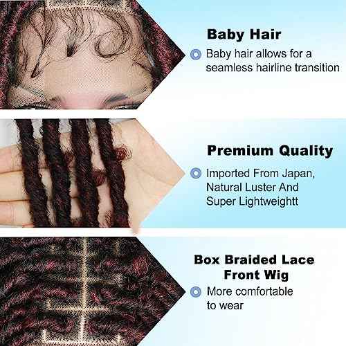 Ebingoo 32'' Knotless Braided Wigs for Black Women Boho + Wig Cap Double Lace Front braided Wigs with Baby Hair Box Braided Lace Frontal Wigs Knotless Dreadlock Wig for Women Girls Daily Wear