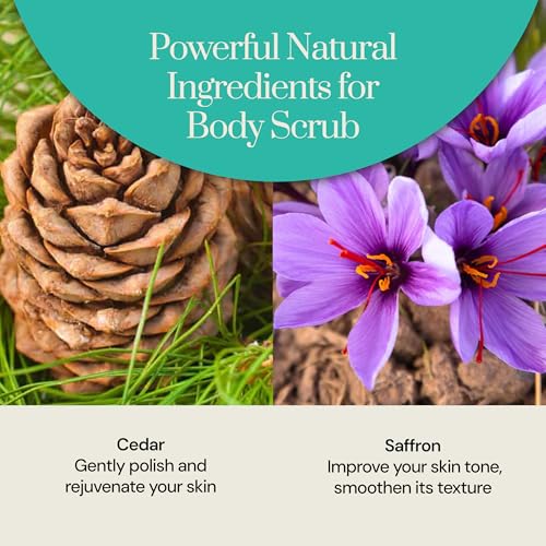 Soapstones Cedar and Saffron Exfoliating Body Scrub - 200 mL - Gentle and Soothing with Safflower Seed Oil - Woodsy, Spicy Aroma Infused Body Scrub Exfoliator