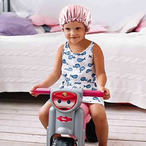Medium Kids Satin Bonnet Sleeping Cap for Natural Hair Teens Child Adjustable Satin Cap for Night Sleeping Reversible Double Layer Pink/Purple