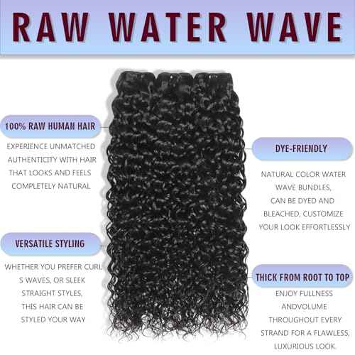 Water Wave Bundles Human Hair 10A Brazilian Unprocessed Virgin Human Hair Curly Human Hair Bundles Wet and Wavy Hair 14 16 18 Inch Double Weft Thick and Full Natural Black