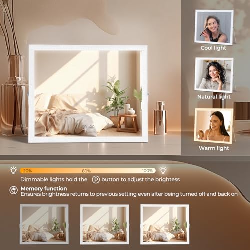 Vanity Mirror with Lights,RGB & 3 Dimmable Light Modes Makeup Mirror with Touch Control,Light Up Mirror for Desk,360¡ÆRotation,14x17 Inch