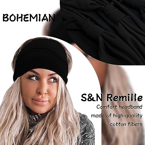 S&N Remille Wide Boho Headbands, Large Hairband for Women, Elastic Non-Slip Headband Twisting Accessories, Auitable for Sports Yoga And Running