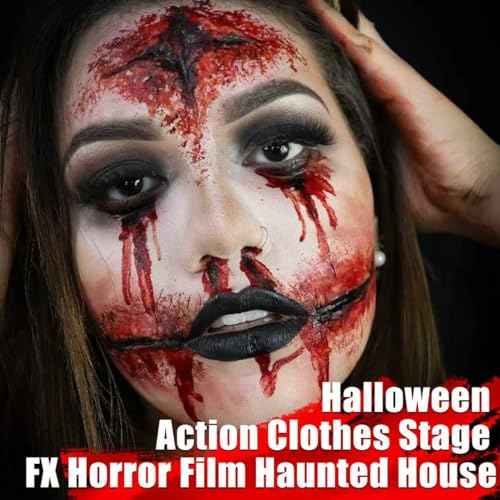 SFX Makeup Kit Scars Wax, Fake Blood Spray, Professional Scar Wax&Blood Effects Set with Coagulated Blood Gel&Spray, Metal Spatula, Sealer & Black Sponge for Realistic Halloween Zombie, Vampire Wound