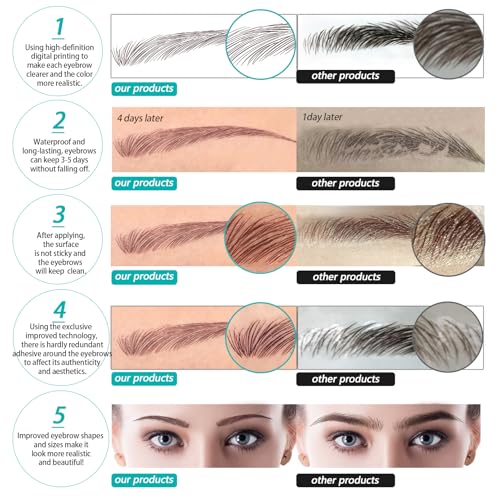 Tattoo Eyebrow 66 Pairs! 4D Hair-Like Authentic Eyebrows,Realistic Imitation Eyebrow Tattoo Stickers,Popular Brown Eyebrow for Women Girls,Waterproof and Long-Lasting 3-5 Days