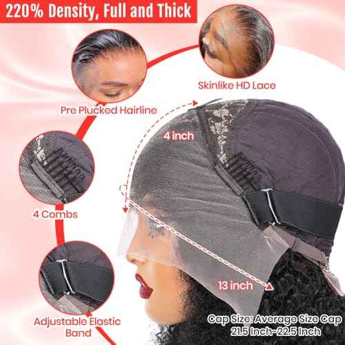 FIRIEYA 220 Density Curly Bob Wig Human Hair 13x4 HD Lace Front Wigs Human Hair Pre Plucked Deep Curly Glueless Short Bob Wigs for Women 14 Inch