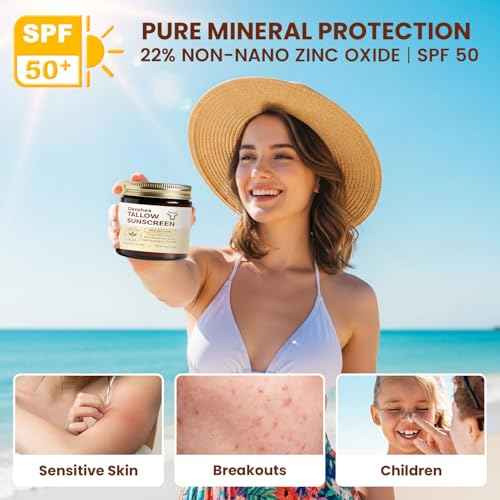 Natural Beef Tallow Sunscreen ? SPF 50 Daily Sun Care for Extremely Sensitive, Acne-Prone & Kid-Safe Skin ? Non-Toxic Sunblock with 22% Non-Nano Zinc Oxide, Clean Formula for Face & Body