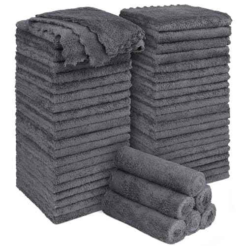 Orighty Makeup Remover Cloths, Cleansing, Reusable, Soft & Washable Coral Fleece Microfiber Washcloths/Towel for Face, Eye, Lips, Pack of 48, 12 x 12 inch (Grey)
