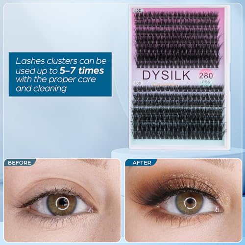 DYSILK Lashes Clusters Individual Lashes - Fluffy Lash Clusters 280pcs DIY Lash Extension Mink Eyelash Clusters Wispy 10-16mm Volume Lash Clusters C Curl Reusable (60D+80D-Fluffy-10-16mm Mix)