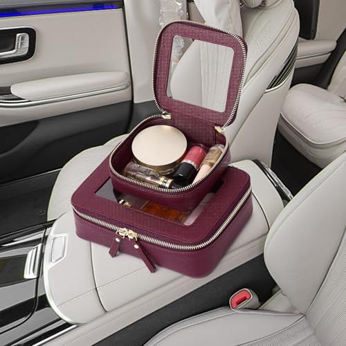 Clear Makeup Bag Set Travel Cosmetic Bag and Toiletry Bag Women's Purse Pouch Cosmetic Stroage Organizer Case with Zipper Car Essentials (Burgundy, M+Mini)