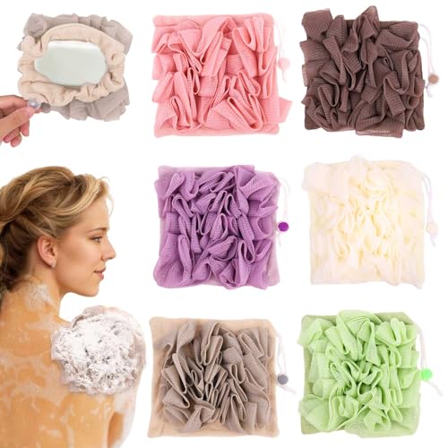 6 Packs Wash Cloth Loofah for Bar Soap, 2 in 1 Loofah Sponge Washcloth Combo for Body Wash and Smooth Skin