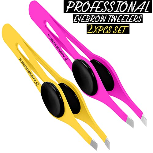 Professional Slanted Eyebrow Tweezers Set - Stainless Steel