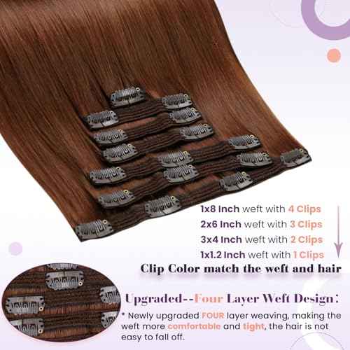 LaaVoo Human Hair Extensions Clip ins 22 Inch 150g Clip in Hair Extensions Human Hair Auburn Brown Hair Extensions Real Human Hair Clip ins Long Full Head 7pcs