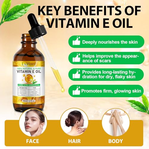 Vitamin E Oil for Skin,75,000 IU Pure Vitamin E Oil for Face, Hair,Nail & Body Tightening Plump Skin,Reduce Fine Lines & Scars,Non-GMO