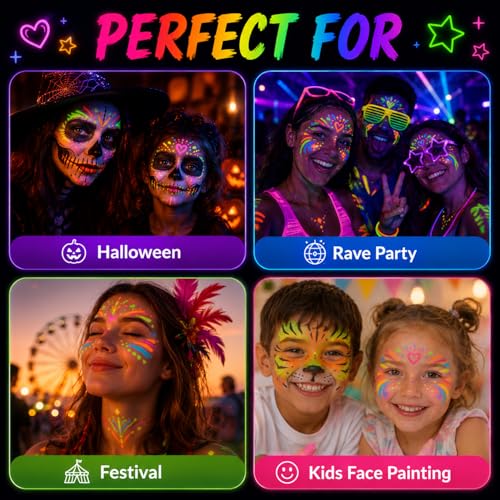 UV Neon Face & Body Paint Sticks – 10 Glow Colors