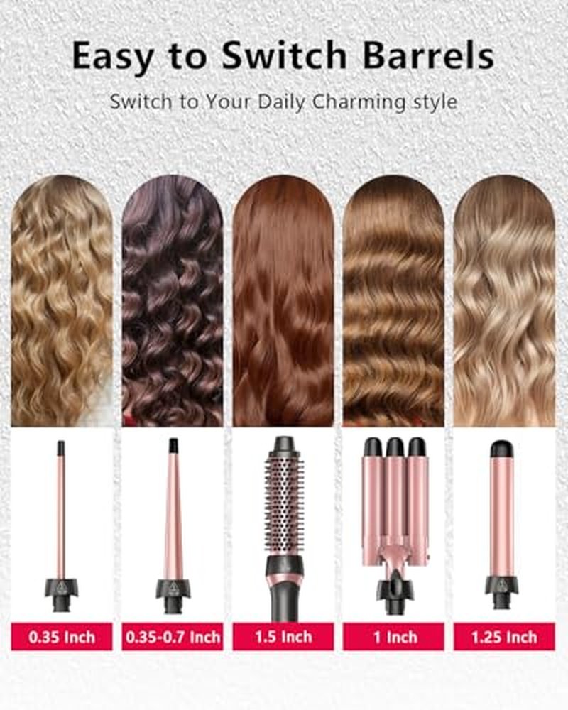 Aduarjo 5-in-1 Curling Iron Set with Ceramic Barrels & Brush