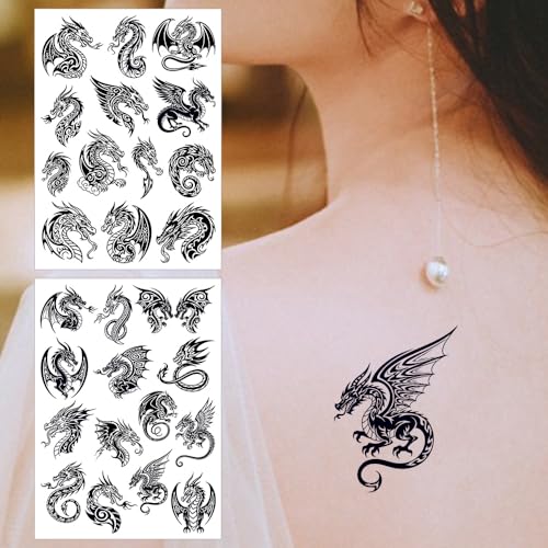 28-Piece Dragon Temporary Tattoos - Waterproof Stickers