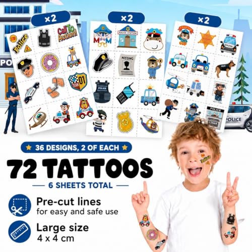 Police Party Favors Set - 96 Pc Kit with Slap Bracelets & Tattoos