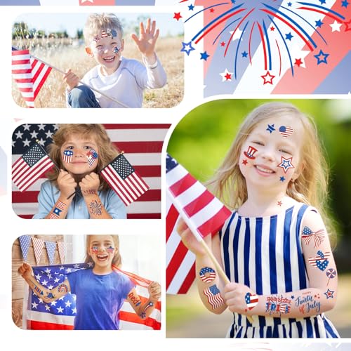 Lincia 120 Pcs 4th of July Tattoos American Flag Temporary Tattoos Fourth of July Patriotic Party Supplies Red White and Blue Stickers Labor Day Makeup Accessories for USA Favors, 24 Designs