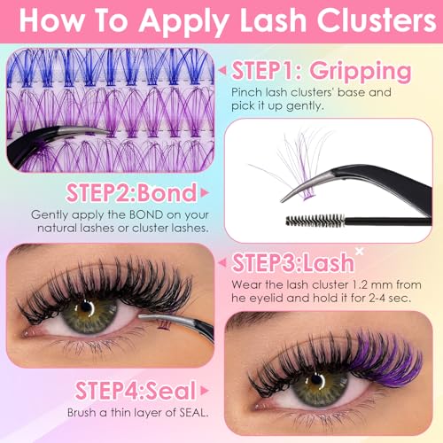 240 Pcs Colored Lash Clusters - 8 Colors, 14mm/16mm D Curl
