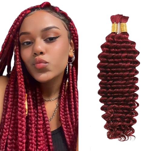 #99J Burgundy Human Braiding Hair Deep Wave Bulk 20 Inch Wine Red